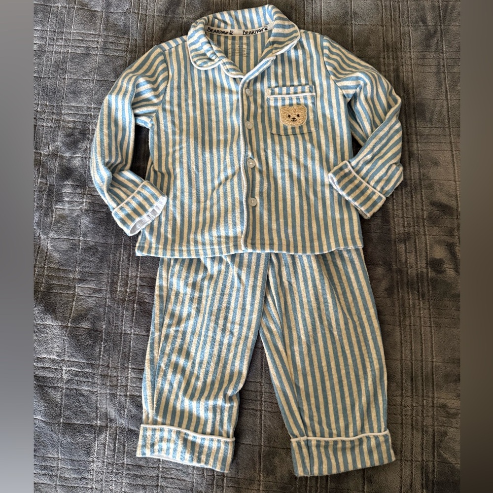 BearPaw Striped Blue and White Kids Pajama Set